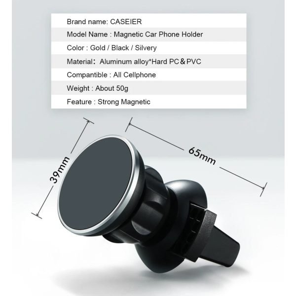 Round Shape Magnetic Suction Bracket (Air outlet type) Black