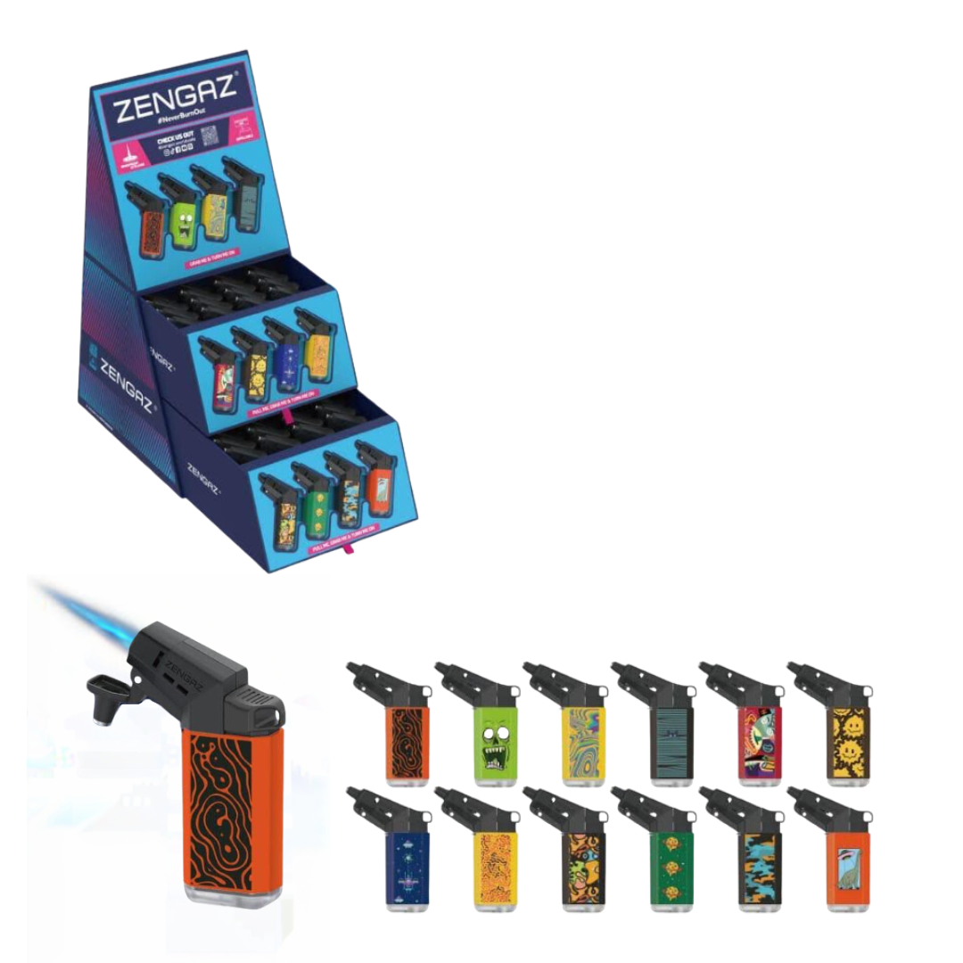 Zengaz Cube Display Seven Jet Printed Lighters A - Assorted Designs