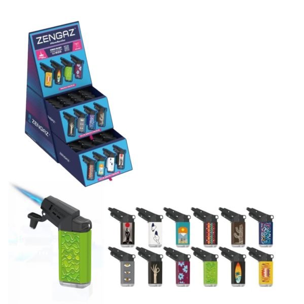 Zengaz Cube Display Seven Jet Printed Lighters B - Assorted Designs