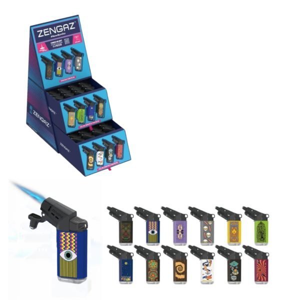 Zengaz Cube Display Seven Jet Printed Lighters C - Assorted Designs