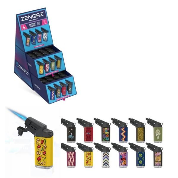 Zengaz Cube Display Seven Jet Printed Lighters D - Assorted Designs