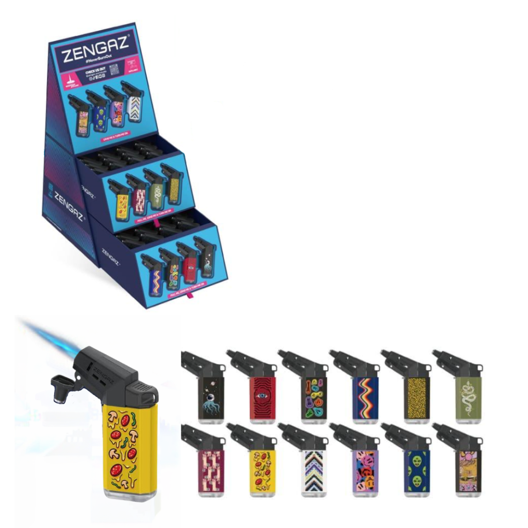 Zengaz Cube Display Seven Jet Printed Lighters D - Assorted Designs
