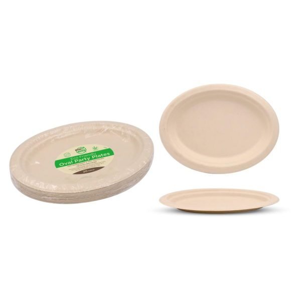 ECO Biodegradable Catering Plates - Oval 26.3CM X 19.9CM-20PK