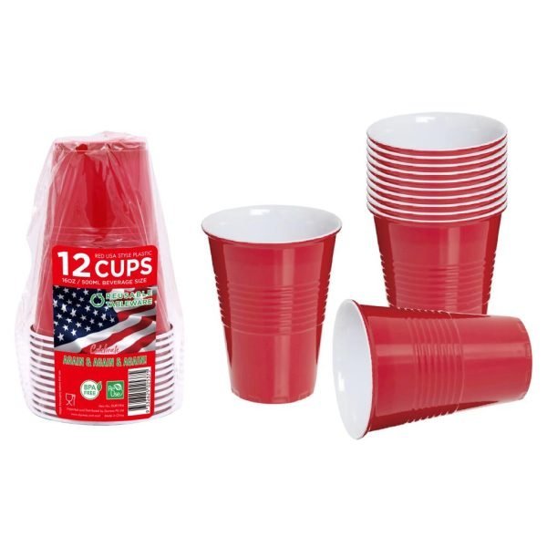 RED USA Style Plastic Cups -12PK