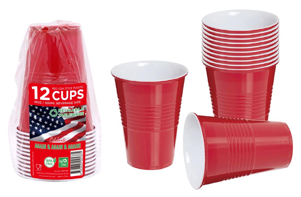 RED USA Style Plastic Cups -12PK