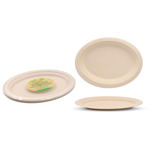 ECO Biodegradable Catering Plates - Oval 26.3CM X 19.9CM-10PK