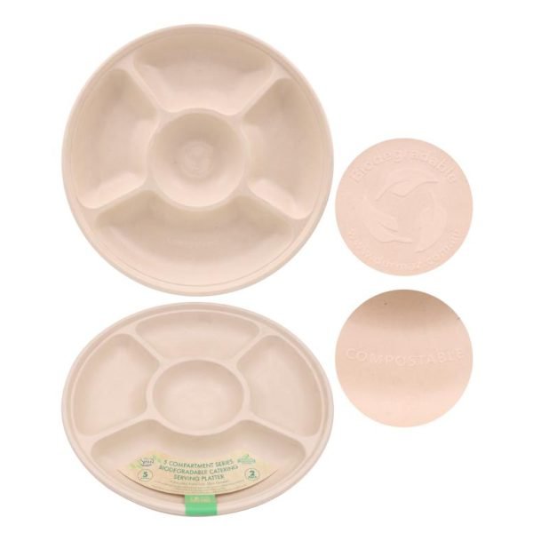 ECO Biodegradable Catering 5 Section Tray - Round -35CM-2PK