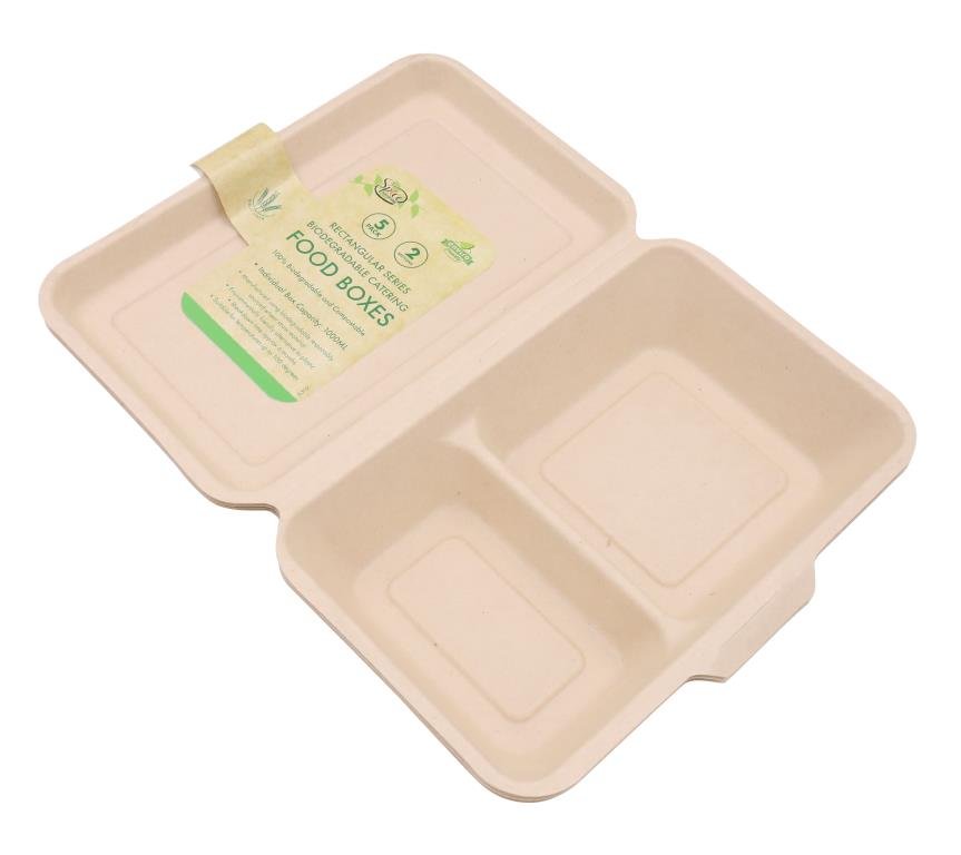 5PK ECO Biodegradable Sugarcane 2 Section Food Box -1000ML