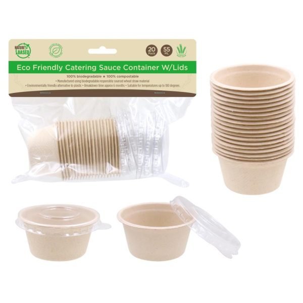 ECO Degradable Series 55ML Sauce Containers W/Lids- 20PK