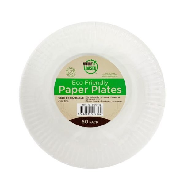50Pk Eco Friendly Paper Party Plates - 18CM
