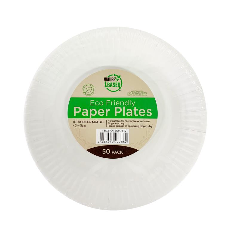 50Pk Eco Friendly Paper Party Plates - 18CM