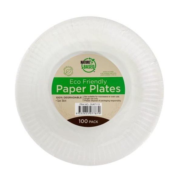 100Pk Eco Friendly Paper Party Plates - 18CM