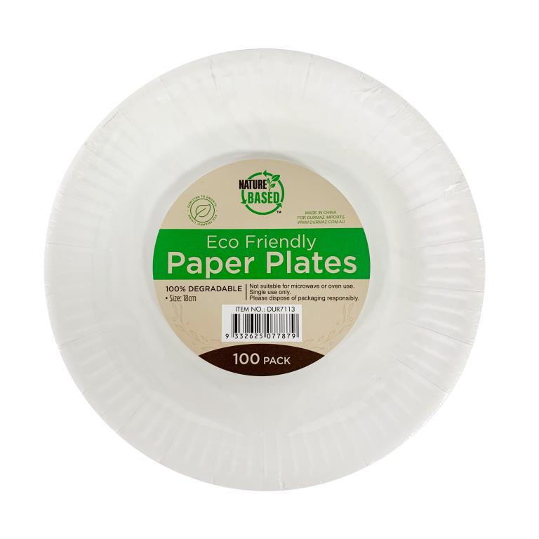 100Pk Eco Friendly Paper Party Plates - 18CM