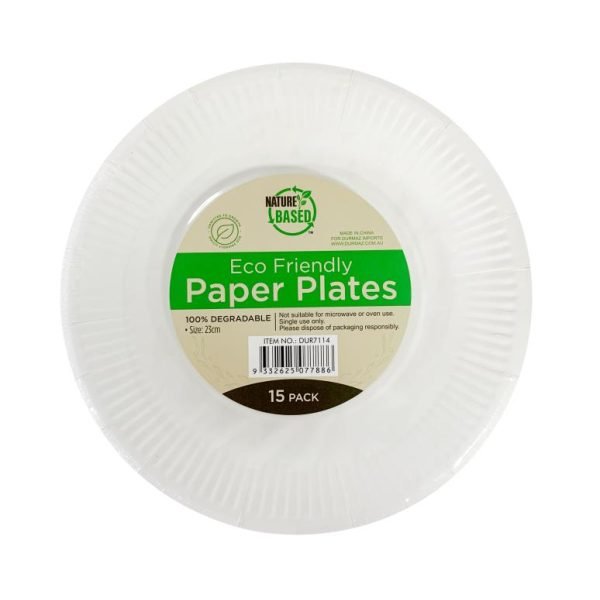 15Pk Eco Friendly Paper Party Plates - 23CM