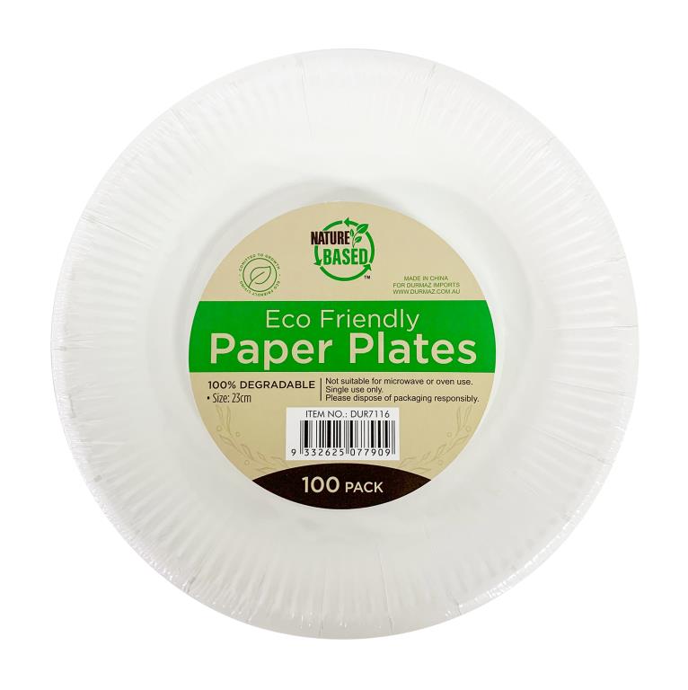 100Pk Eco Friendly Paper Party Plates - 23CM