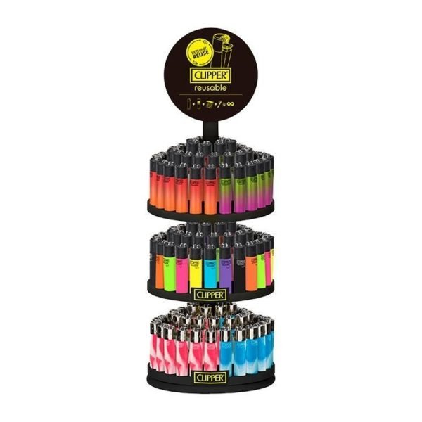 Clipper Lighter Painted Mix - 144 Reusable Lighters + Free 3 Tier Carousel Stand