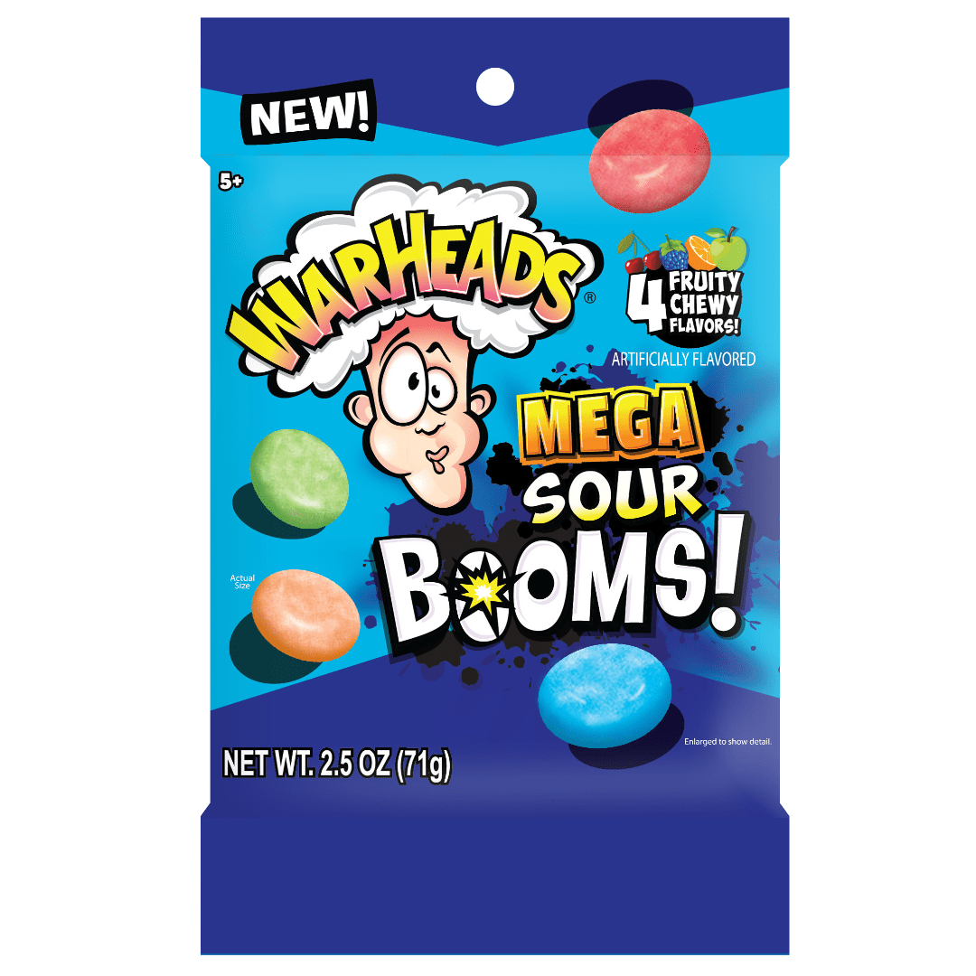 Warheads Mega Sour Booms Fruit Chews Peg Bag 2.5oz(71g)