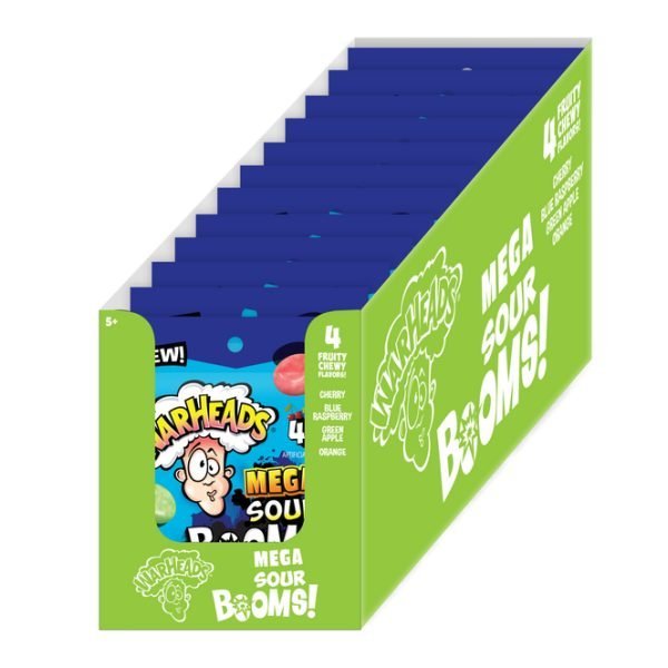 Warheads Mega Sour Booms Fruit Chews Peg Bag 2.5oz(71g)