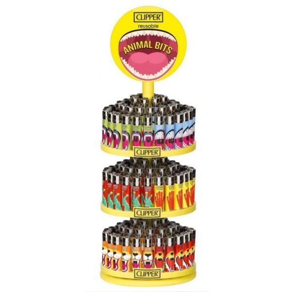 Clipper Lighter Animal Bits - 144 Reusable Lighters + Free 3 Tier Carousel Stand