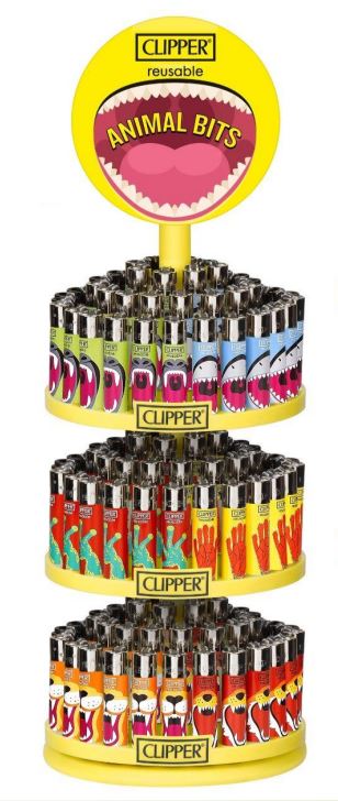 Clipper Lighter Animal Bits - 144 Reusable Lighters + Free 3 Tier Carousel Stand