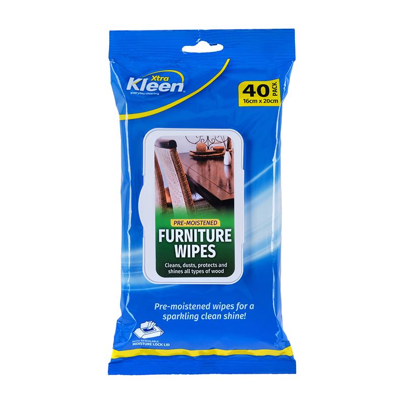 Xtra Kleen Pre-Moistened Furniture Wipes - 16cm x 20cm - 40pk
