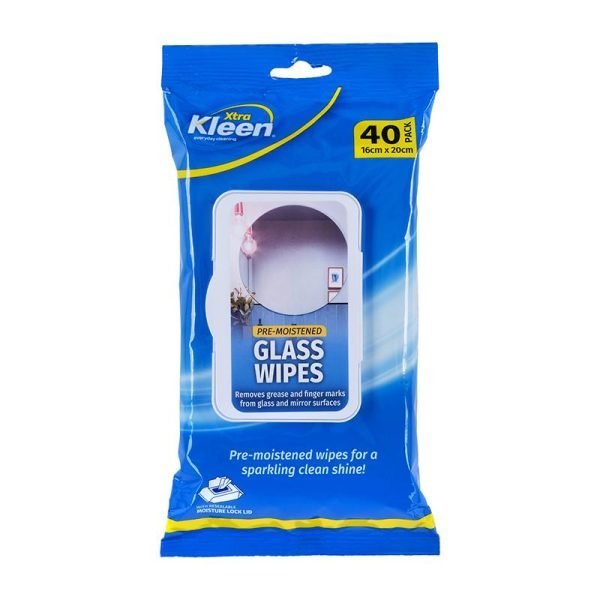 Xtra Kleen Pre-Moistened Glass Wipes - 16cm x 20cm - 40pk