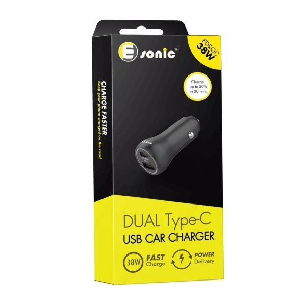 Dual USB 38W Car Charger - USB A + Type C