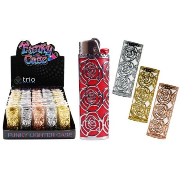 Rose Design Lighter Case - Fits Large Bic