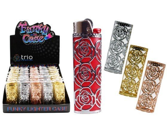 Rose Design Lighter Case - Fits Large Bic