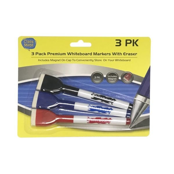 3PK Whiteborad Markers W/ Eraser Cap
