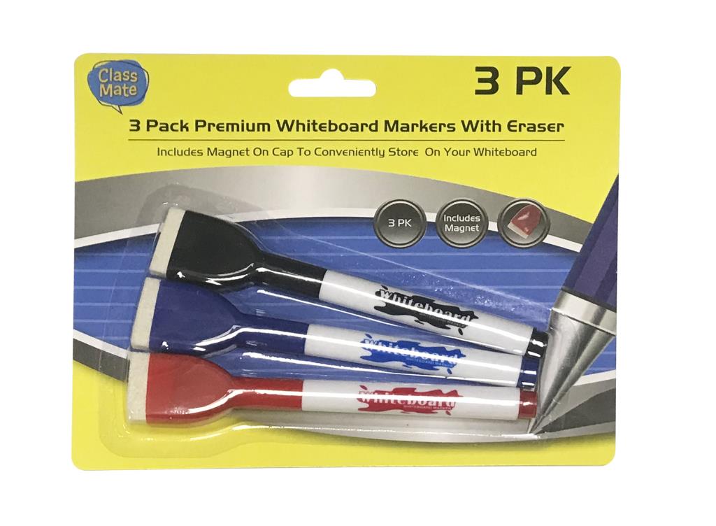 3PK Whiteborad Markers W/ Eraser Cap