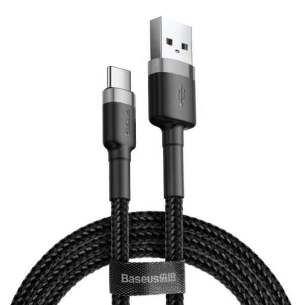 Baseus 3M USB-C to USB-A cafule Cable 2A Gray+Black Compatible for iPhone 15 Series