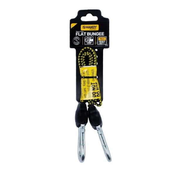 Handy Hardware Bungee Cord Heavy Duty Flat With Carabiner Yellow 75cm (L) x 1.7cm (W) x 0.4cm (D)
