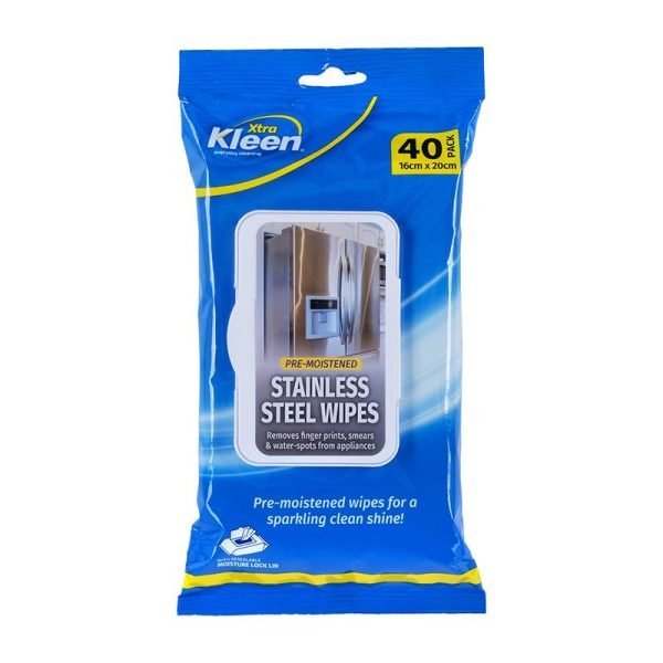 Xtra Kleen Pre-Moistened Stainless Steel Wipes - 16cm x 20cm - 40pk