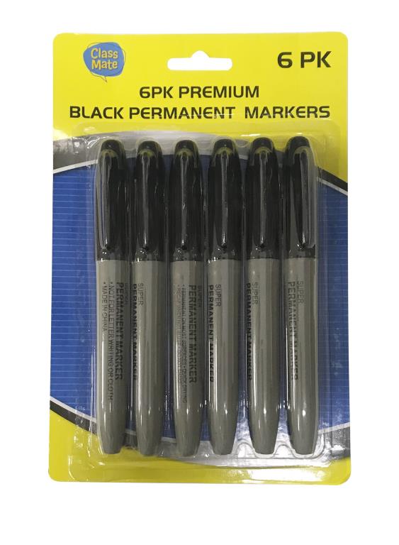 6PK THICK Series Black Permamenet Markers