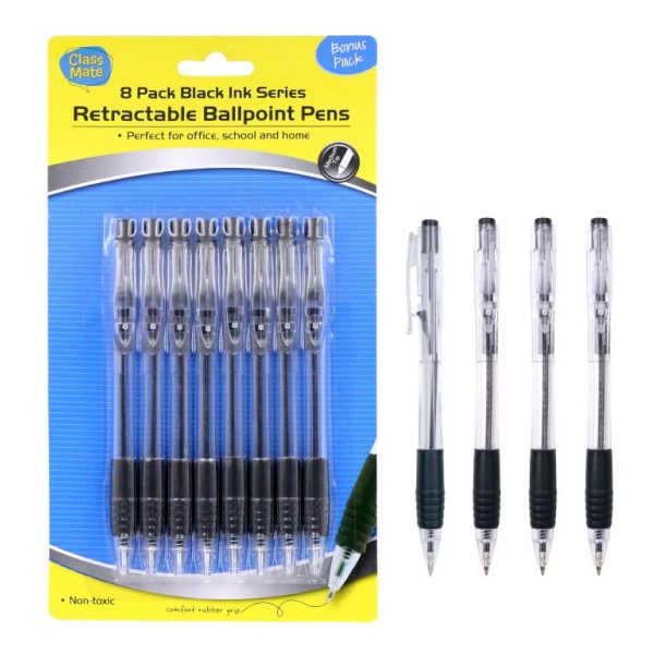 8PK Retractable Ball Point Pens-Black Ink Series