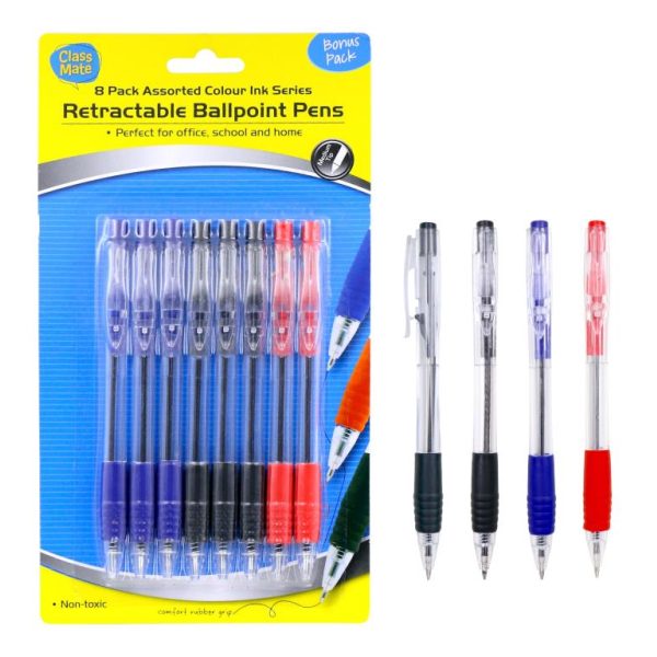 8PK Retractable Ball Point Pens-Assorted Series