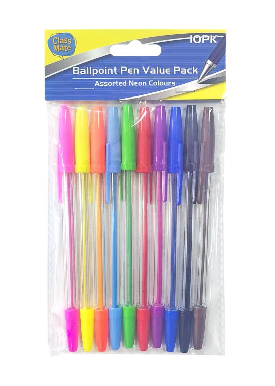 10PK Ball Point Pen Assorted Colour Series