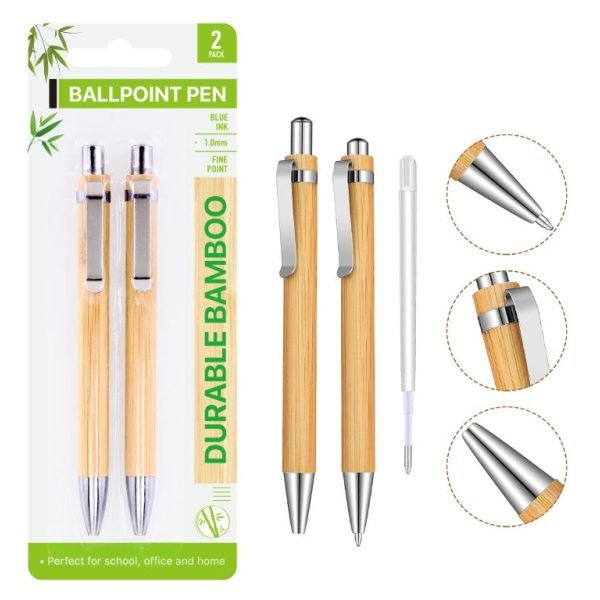 2PK Eco Bamboo Ball Point Pens