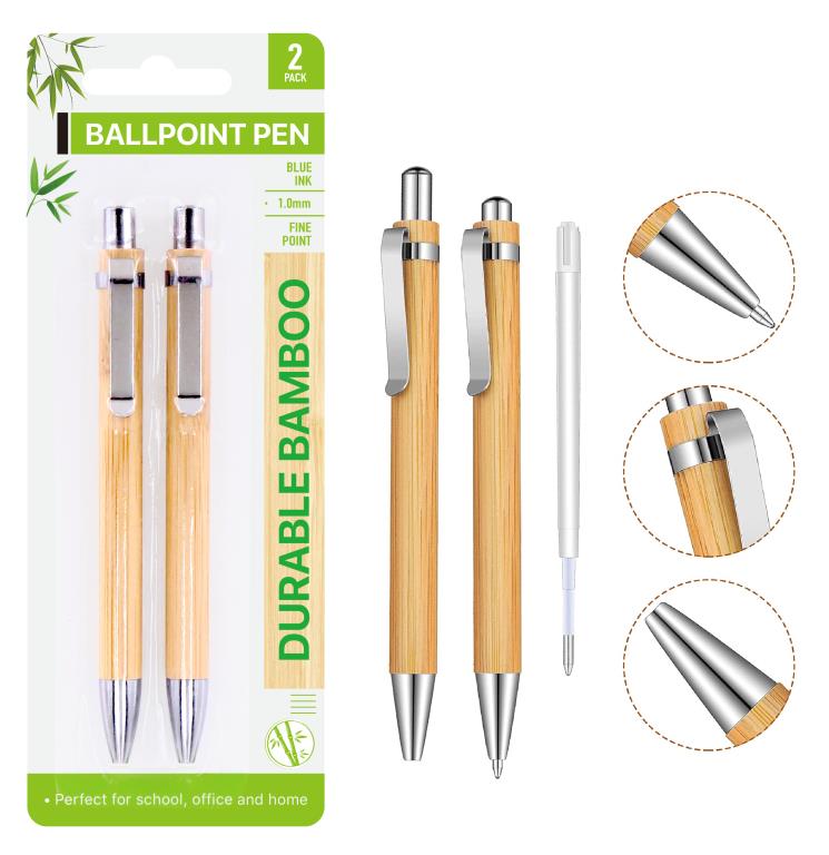 2PK Eco Bamboo Ball Point Pens