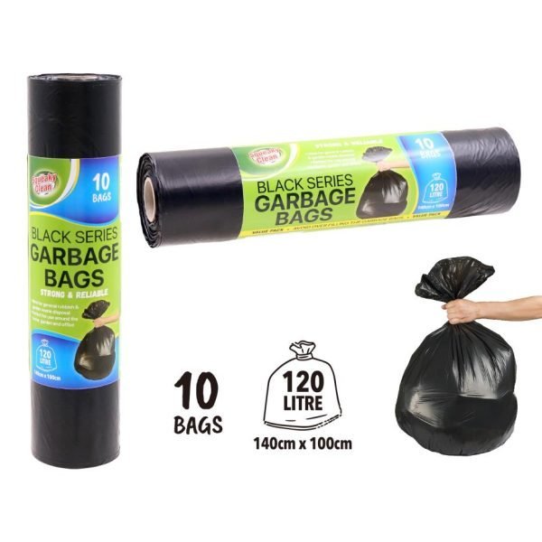 10PK  - 120LTR  Black Series Garbage Bags