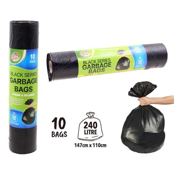 10PK - 240LTR Black Series Garbage Bags