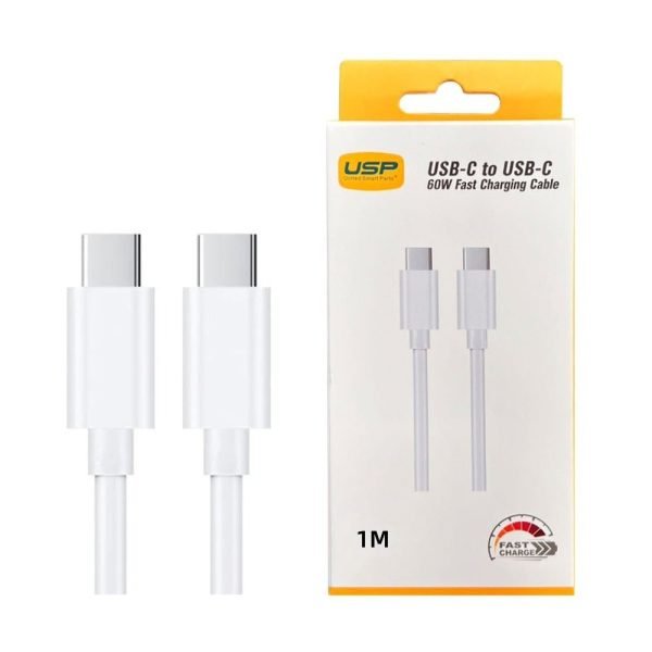 USP 1M USB-C to USB-C Mini White Cable Compatible for iPhone 15 Series
