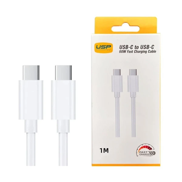USP 1M USB-C to USB-C Mini White Cable Compatible for iPhone 15 Series