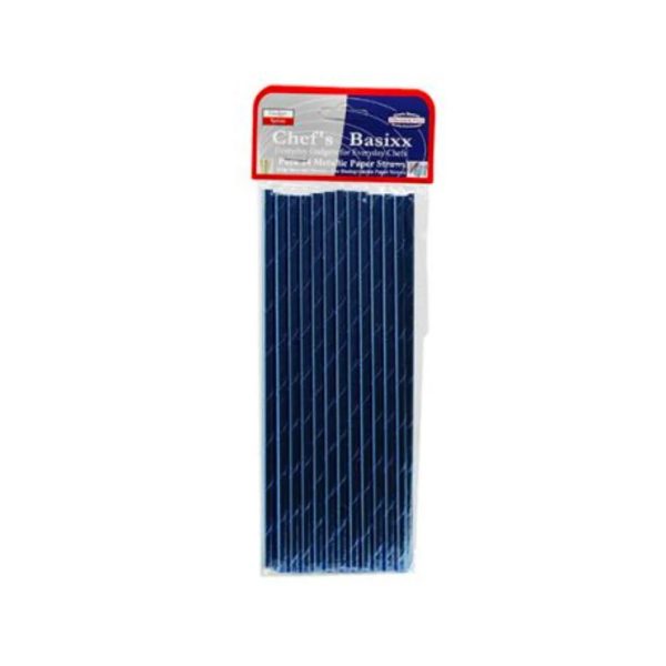 Chef's Basixx Paper Straws - Metallic Blue - 24Pk