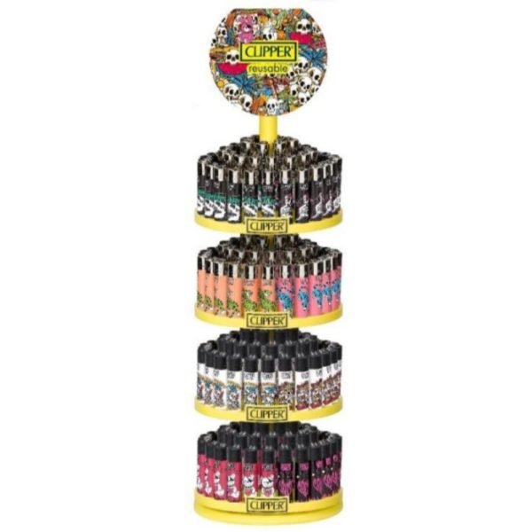 Clipper Lighter Tattoo Studio - 192 Reusable Lighters + Free 4 Tier Carousel Stand