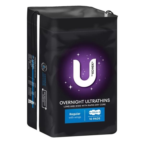 U by Kotex Overnight Ultrathins Pads with Wings Regular 10 Pack