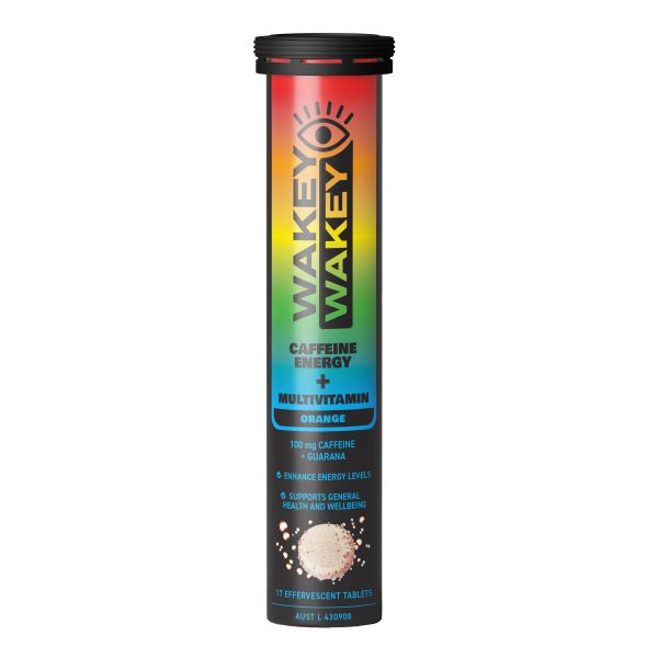 Wakey Wakey Caffeine PLUS Multivitamin Effervescent Orange Flavour 17 Tablets 