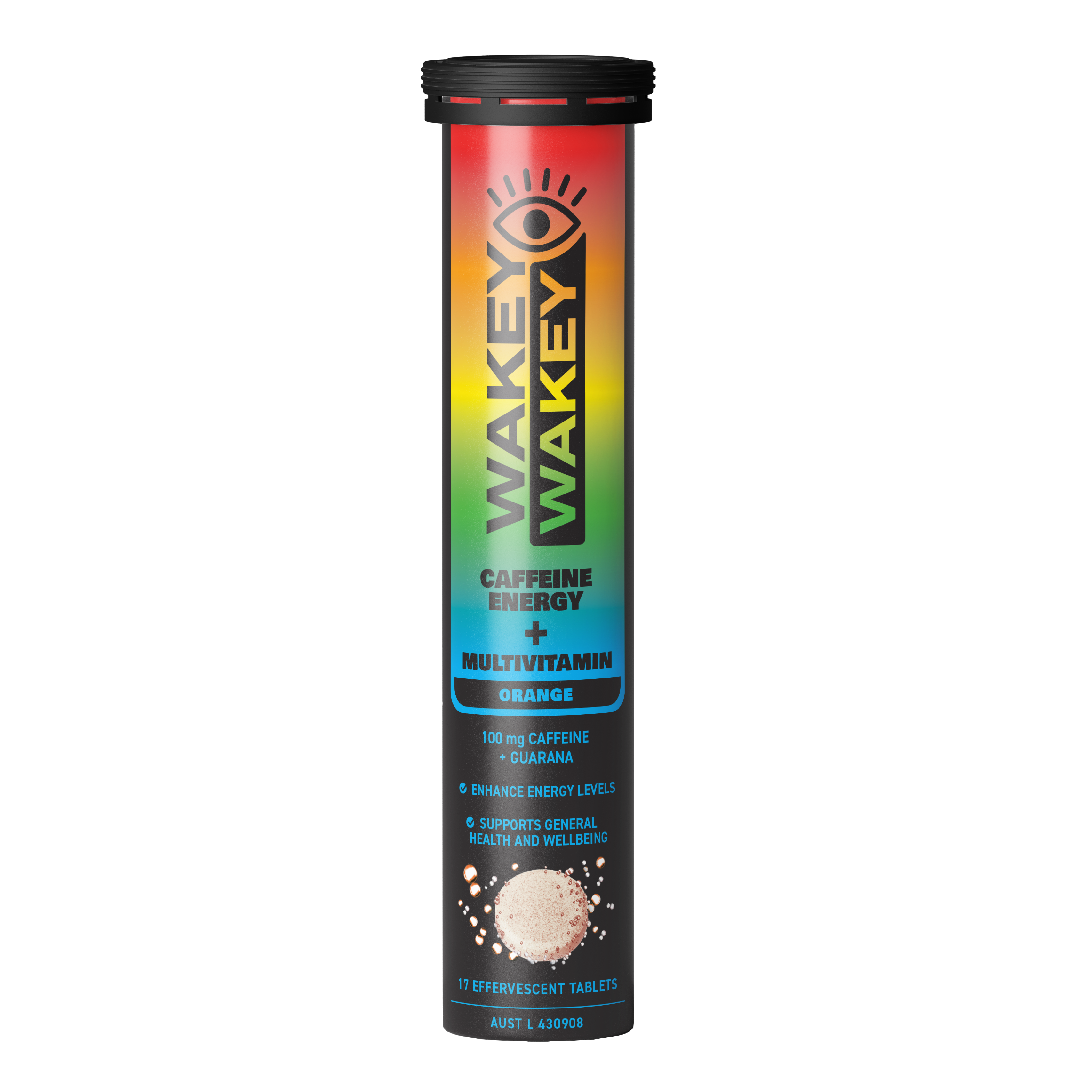 Wakey Wakey Caffeine PLUS Multivitamin Effervescent Orange Flavour 17 Tablets