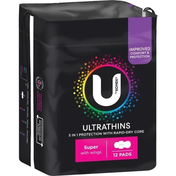 U By Kotex Ultra Thin Super Pads with Wings 12 Pack